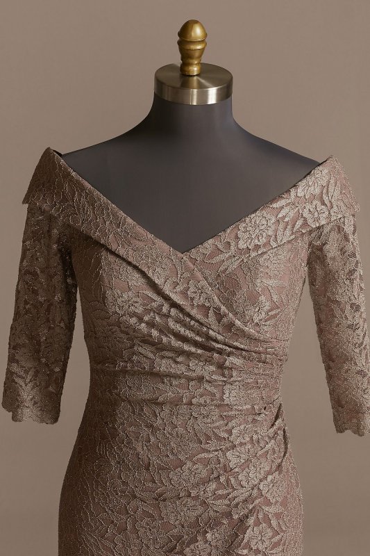 Off-the-Shoulder Glitter Lace Plus Size Dress WBM2263W