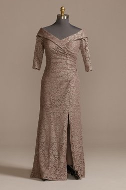 Off-the-Shoulder Glitter Lace Plus Size Dress WBM2263W