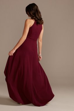 High Neck Crepe A-Line Dress with High-Low Hem WBM2400V2