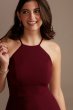 High Neck Crepe A-Line Dress with High-Low Hem WBM2400V2