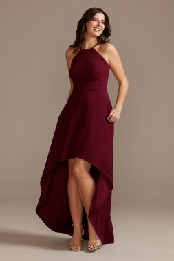 High Neck Crepe A-Line Dress with High-Low Hem WBM2400V2