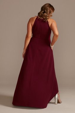 High Neck Crepe Plus-Size Dress with High-Low Hem WBM2400V2W