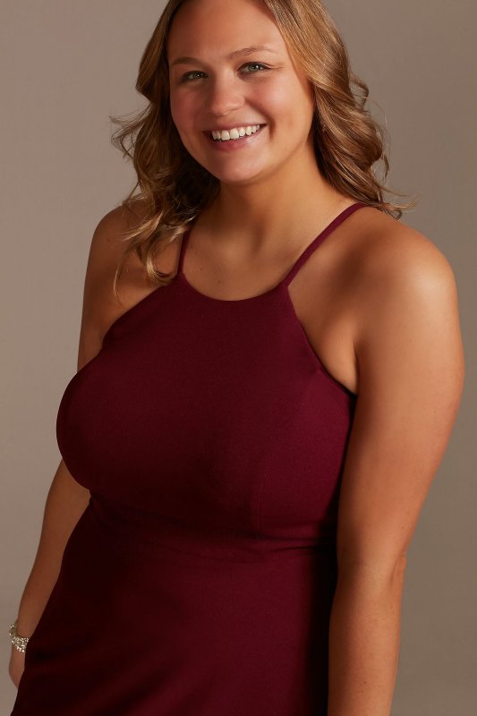 High Neck Crepe Plus-Size Dress with High-Low Hem WBM2400V2W