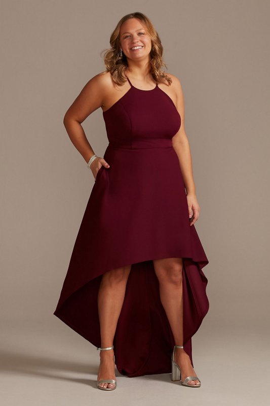 High Neck Crepe Plus-Size Dress with High-Low Hem WBM2400V2W