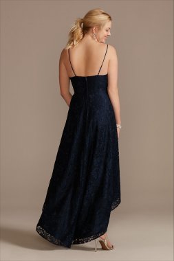 Lace Spaghetti Strap Plunging High-Low Dress WBM2400V3