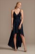 Lace Spaghetti Strap Plunging High-Low Dress WBM2400V3