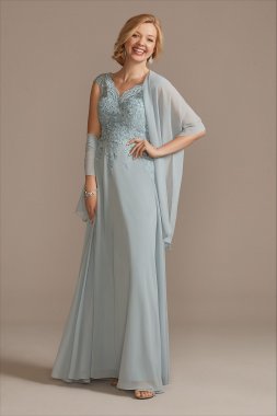 Scalloped Lace V-Neck Chiffon Dress WBM2403V1