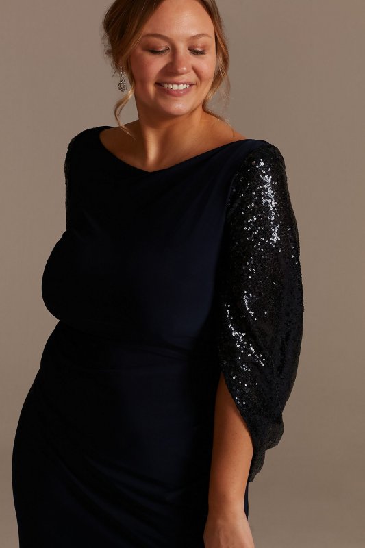 Sequin Capelet Sleeve Plus Size Sheath Dress WBM2424V2W