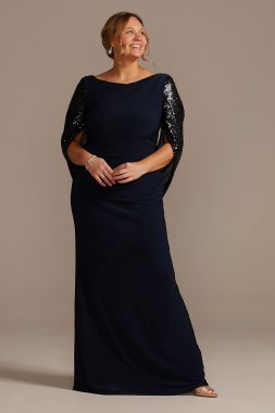 Sequin Capelet Sleeve Plus Size Sheath Dress WBM2424V2W
