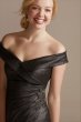 Beaded Ruched Metallic Off-Shoulder Sheath Gown WBM2428V1