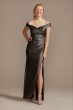 Beaded Ruched Metallic Off-Shoulder Sheath Gown WBM2428V1