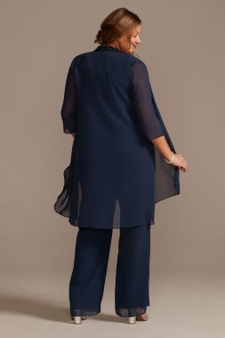 Tonal Beaded Chiffon Plus-Size Pantsuit WBM2429W