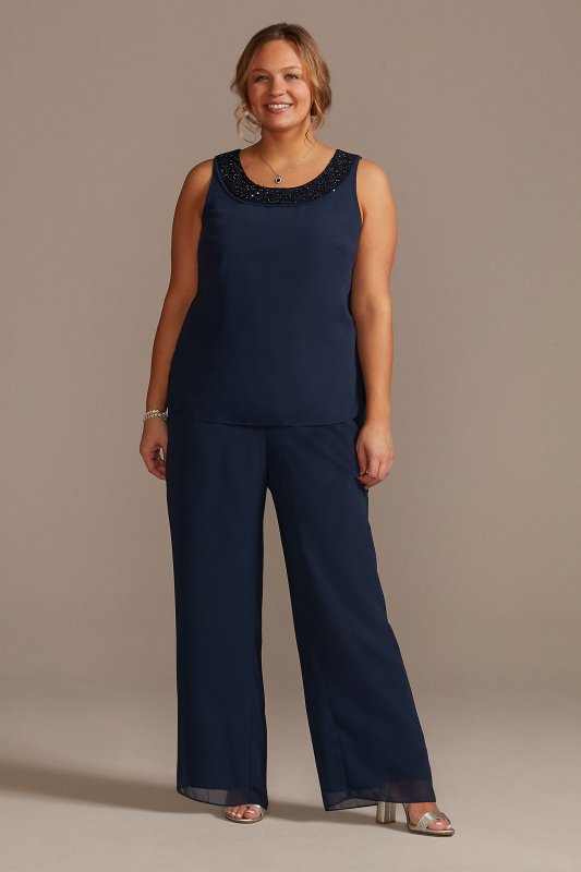 Tonal Beaded Chiffon Plus-Size Pantsuit WBM2429W