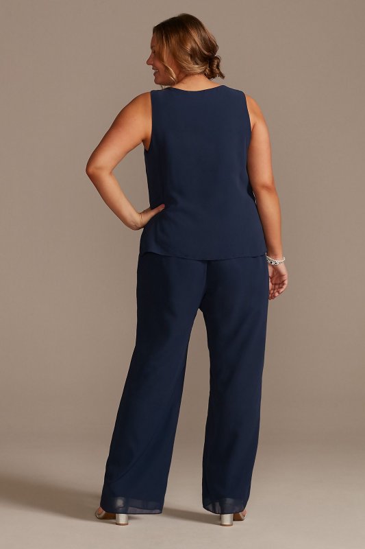 Tonal Beaded Chiffon Plus-Size Pantsuit WBM2429W