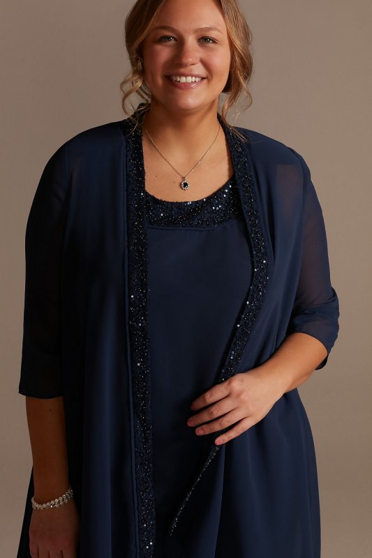 Tonal Beaded Chiffon Plus-Size Pantsuit WBM2429W