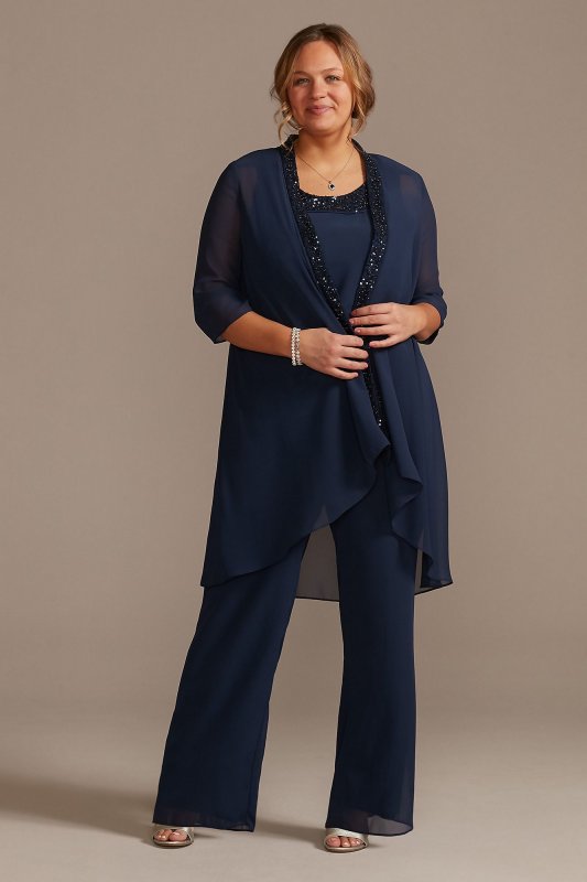 Tonal Beaded Chiffon Plus-Size Pantsuit WBM2429W