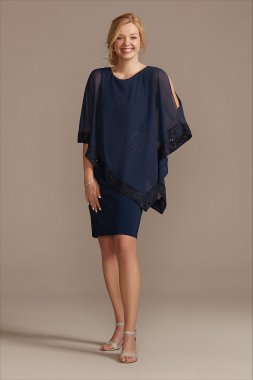 Chiffon Lace-Trimmed Scoopneck Capelet Dress WBM2432