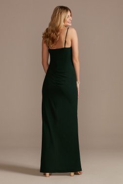 Knotted V-Neck Spaghetti Strap Crepe Sheath Dress WBM2434V1