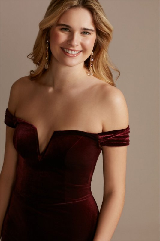 Off the Shoulder Velvet Sheath Dress WBM2446V1