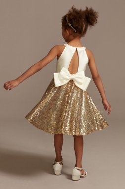 High Neck Sequin Skirt Flower Girl Dress with Bow WG1409