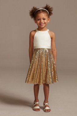 High Neck Sequin Skirt Flower Girl Dress with Bow WG1409