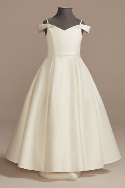 Satin Off-the-Shoulder Flower Girl Dress with Pock WG1428