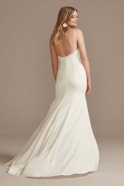 Crepe Back Satin Spaghetti Strap V-Neck Slip Dress WG4044