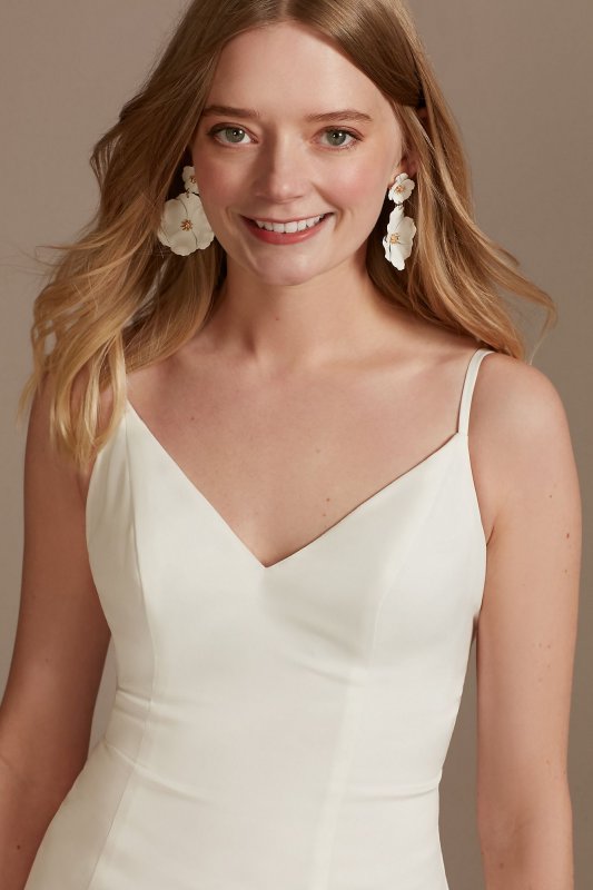 Crepe Back Satin Spaghetti Strap V-Neck Slip Dress WG4044