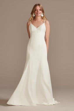 Crepe Back Satin Spaghetti Strap V-Neck Slip Dress WG4044