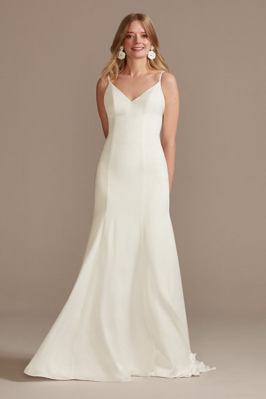 Crepe Back Satin Spaghetti Strap V-Neck Slip Dress WG4044