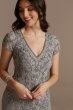 Long Beaded V-Neck Cap Sleeve Sheath Dress WGIN490520A