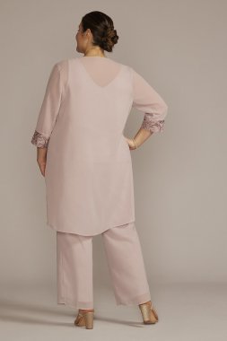 Plus Size Embroidered Chiffon Three-Piece Pantsuit 29852
