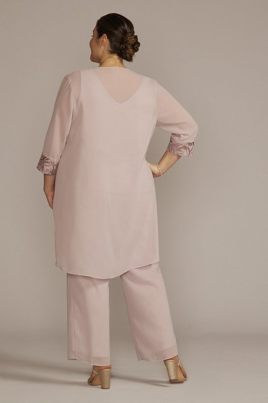 Plus Size Embroidered Chiffon Three-Piece Pantsuit 29852