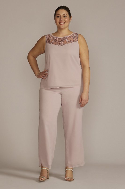 Plus Size Embroidered Chiffon Three-Piece Pantsuit 29852