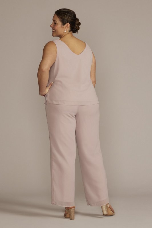 Plus Size Embroidered Chiffon Three-Piece Pantsuit 29852