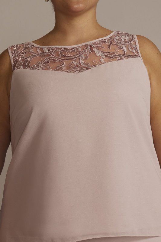 Plus Size Embroidered Chiffon Three-Piece Pantsuit 29852