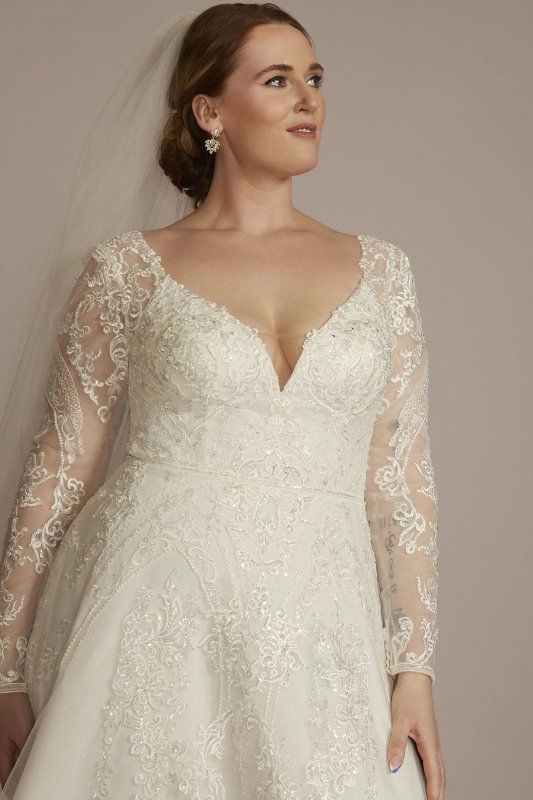 Lace Applique Long Sleeve Tall Plus Wedding Dress 4XL8SLCWG905