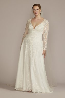 Lace Applique Long Sleeve Tall Plus Wedding Dress 4XL8SLCWG905
