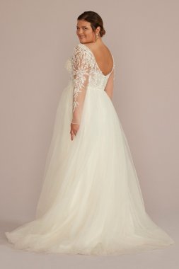 Sheer Bodice Long Sleeve Tall Plus Wedding Dress 4XL9SLWG4036