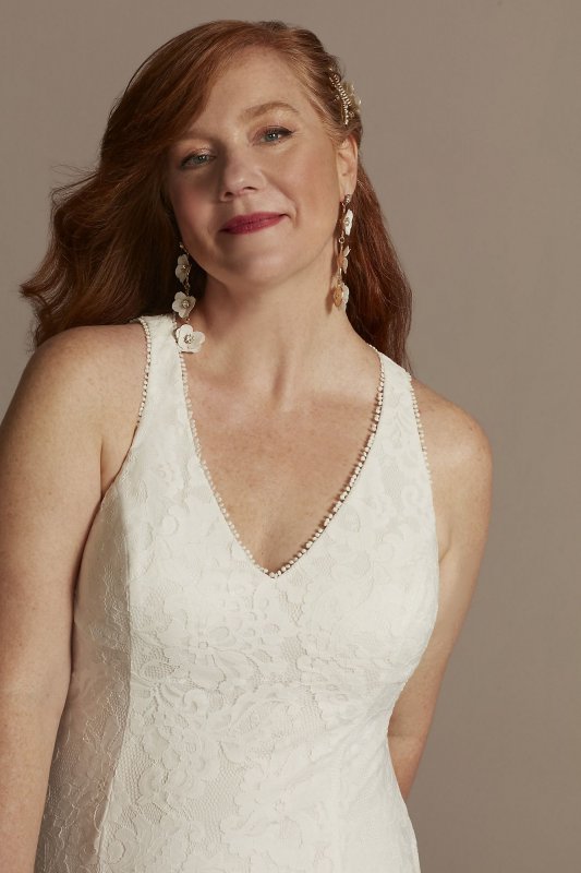 Scalloped Stretch Lace Tall Plus Wedding Dress 4XL9WG4047