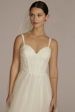 Floral Applique Spaghetti Strap Tall Wedding Dress 4XLLBWG4036