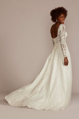 Lace Applique Long Sleeve Tulle Tall Wedding Dress 4XLSLCWG905
