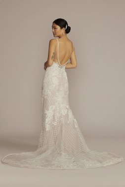 Lattice Beaded Applique Sheath Tall Wedding Dress 4XLSWG939