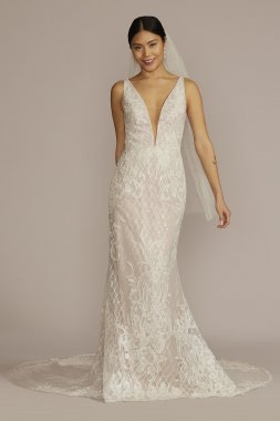 Lattice Beaded Applique Sheath Tall Wedding Dress 4XLSWG939