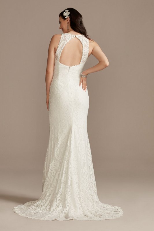 Scalloped Stretch Lace Halter Tall Wedding Dress 4XLWG4047