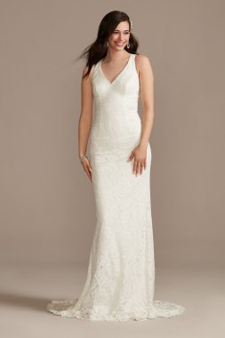 Scalloped Stretch Lace Halter Tall Wedding Dress 4XLWG4047