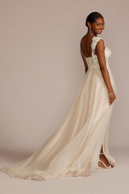 Floral Applique Cap Sleeve Tall Wedding Gown 4XLWG4065
