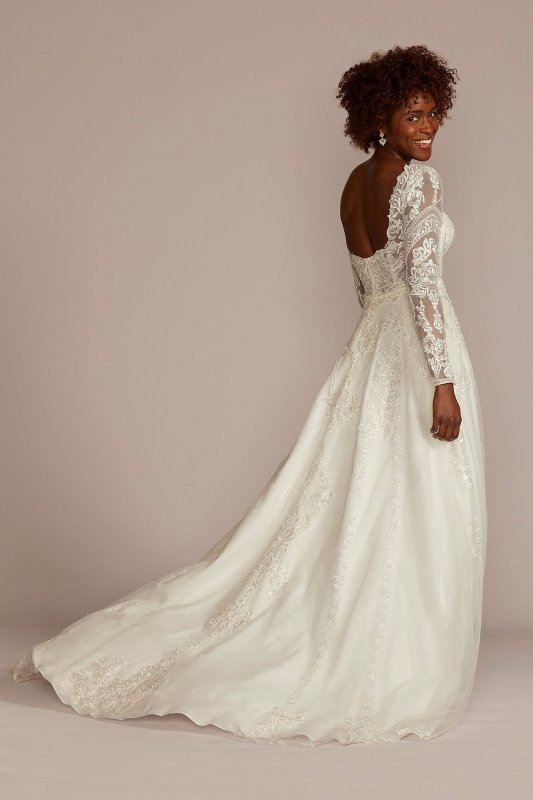 Lace Applique Long Sleeve Petite Wedding Dress 7SLCWG905