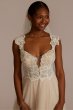Floral Applique Cap Sleeve Petite Wedding Gown 7WG4065