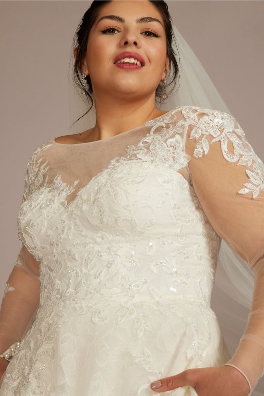 High Neck Long Sleeve Plus Size Wedding Dress 8CWG930